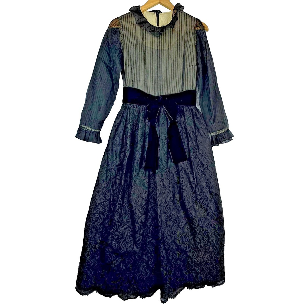 Vintage Ole Borden Rembrandt Dress Women Black Sheer Goth Dark Fairy Lace Velvet